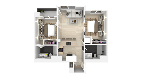 Floor plan for 2 beds, 2 baths, 896 sqft